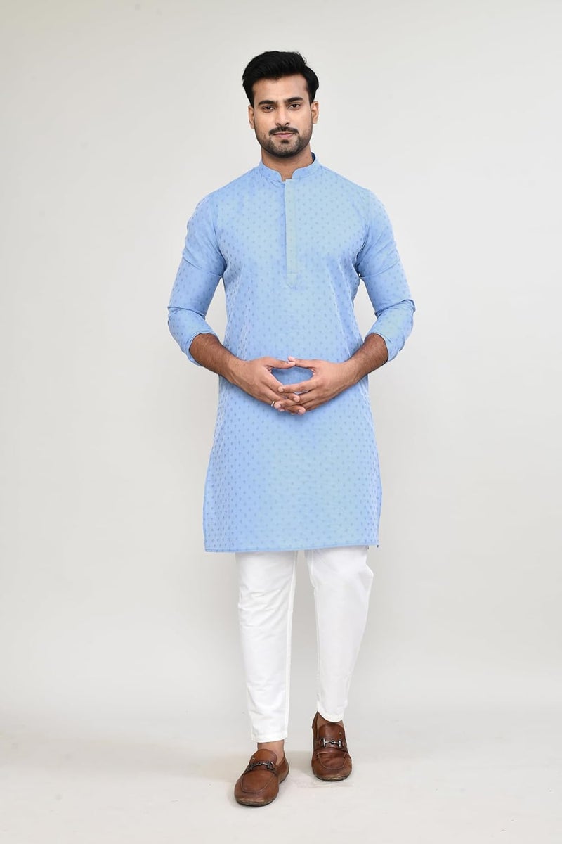 Polyfab Hathkargha Men's Art Silk Designer Printed Kurta Pyjama Set with Mandarin Collar and Full Sleeves - Image 4